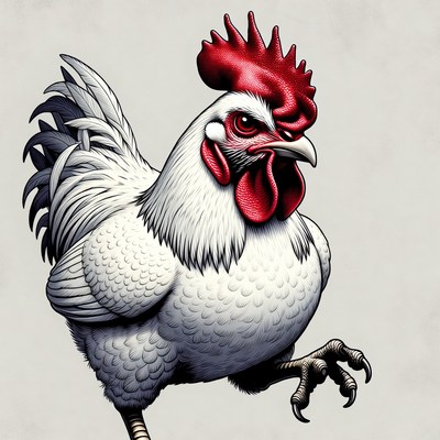 Angry white rooster illustration