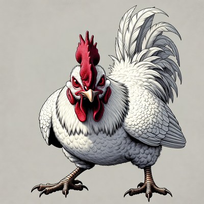 Angry white rooster illustration
