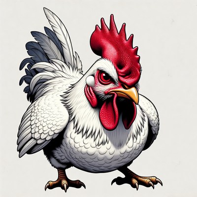 Angry white rooster illustration