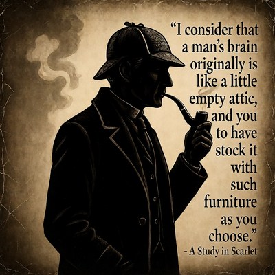 Sherlock Holmes silhouette with quote