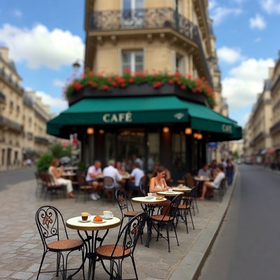 Paris Cafe Terrace with Patrons