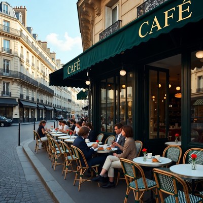 Paris Cafe Patrons Dining Outdoors