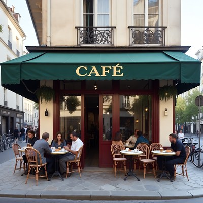 Paris Cafe Patrons Enjoying Outdoor Tables