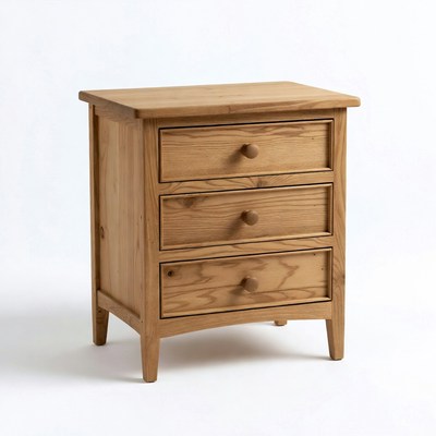 Oak Wood Nightstand with Three Drawers