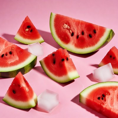 Fresh watermelon slices on pink background