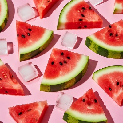 Watermelon slices with ice cubes