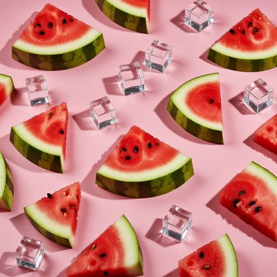 Watermelon Slices with Ice Cubes
