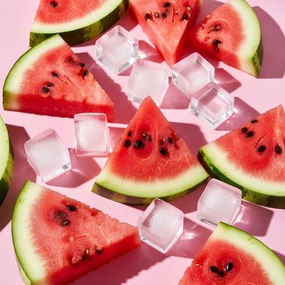 Watermelon slices with ice cubes