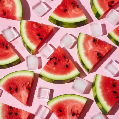 Watermelon slices with ice cubes