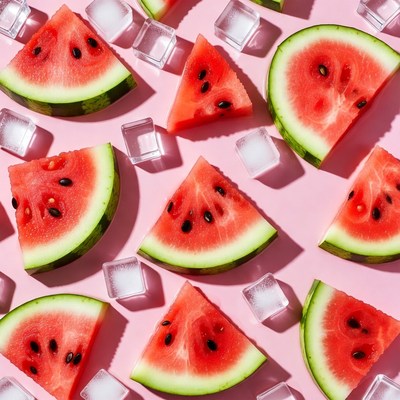 Watermelon Slices with Ice Cubes