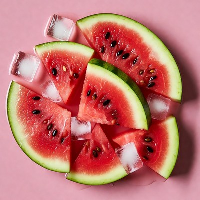 Watermelon Slices with Ice Cubes