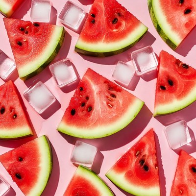 Watermelon slices with ice cubes