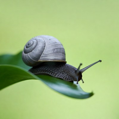 Snail on green leaf