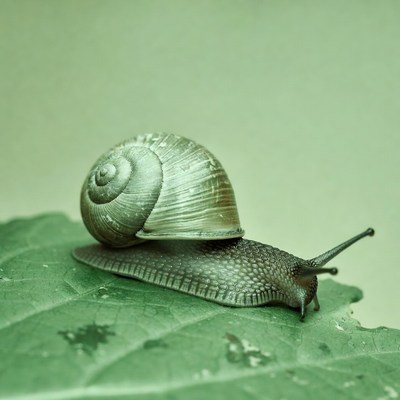 Snail on green leaf