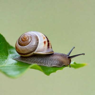 Snail on green leaf