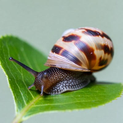 Snail on green leaf