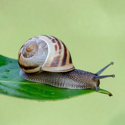 Snail on green leaf