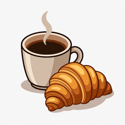 Coffee cup and croissant