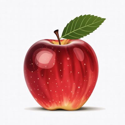 Red apple with green leaf