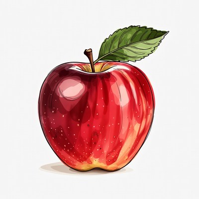 Red apple with green leaf