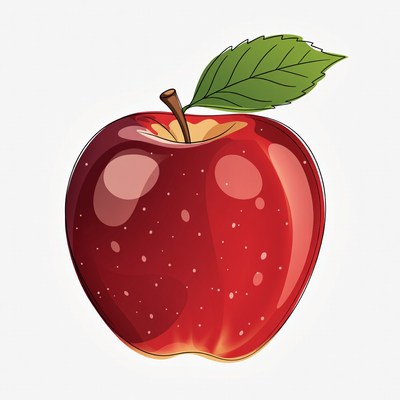 Red apple with green leaf