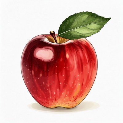 Red apple with green leaf