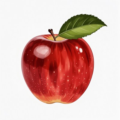 Red apple with green leaf