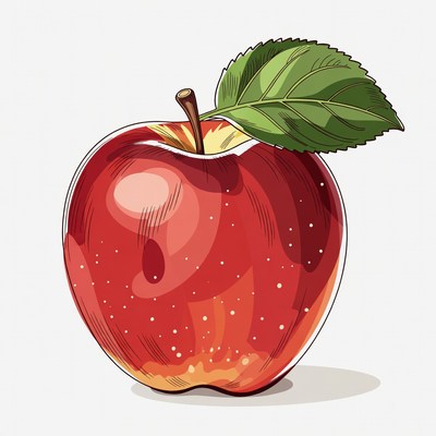 Red apple with green leaf