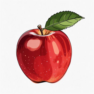 Red apple with green leaf