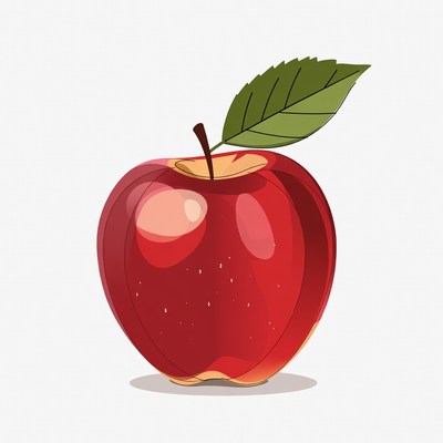 Red apple with green leaf