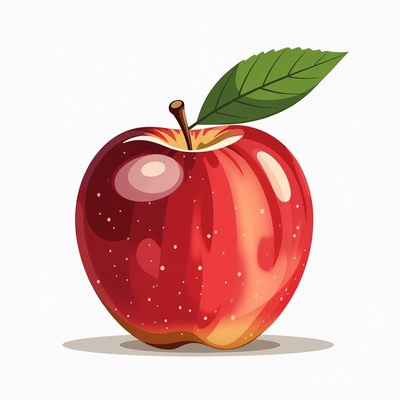Red Apple with Leaf Illustration