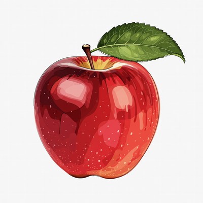 Red apple with green leaf