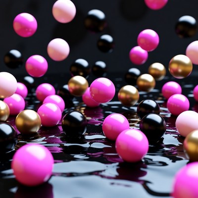 Pink Black Gold Floating Balls