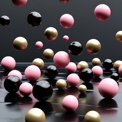 Floating Pink Black Gold Balls
