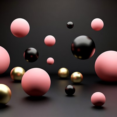 Pink Black Gold Floating Spheres