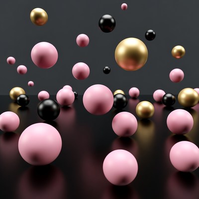 Floating Pink Gold Black Spheres