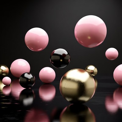 Pink Gold Black Floating Spheres