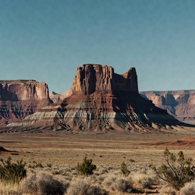 Towering Red Rock Formation in Desert