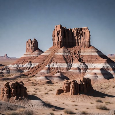 Striped Red Rock Formations in Desert