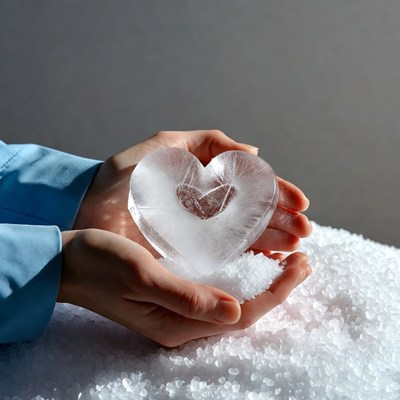 Woman holding ice heart