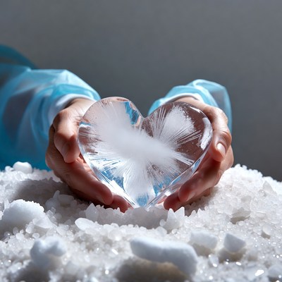 Hands holding ice heart