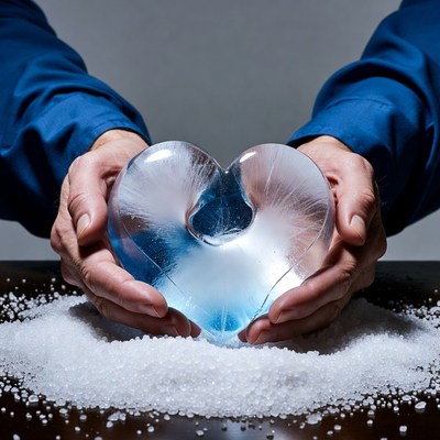 Man holding ice heart sculpture