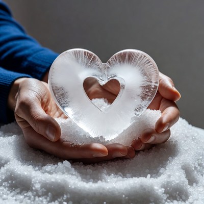 Woman holding ice heart