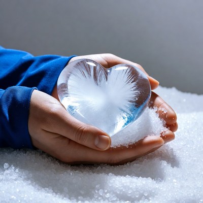 Hands holding ice heart