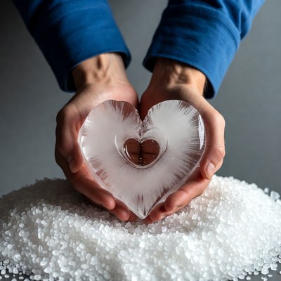 Hands Holding Ice Heart