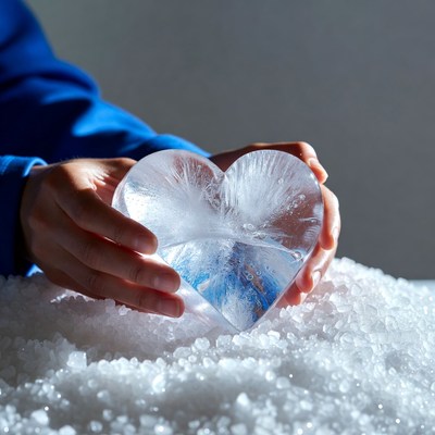 Hands holding ice heart