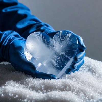Hands Holding Ice Heart