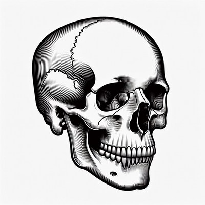 Black and white skull illustration