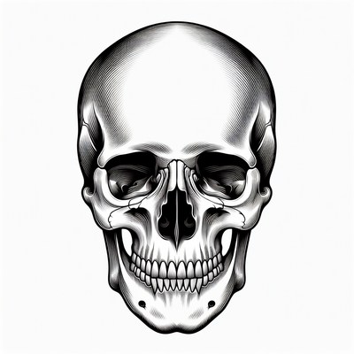 Black and white skull illustration