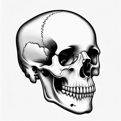 Black and white skull illustration